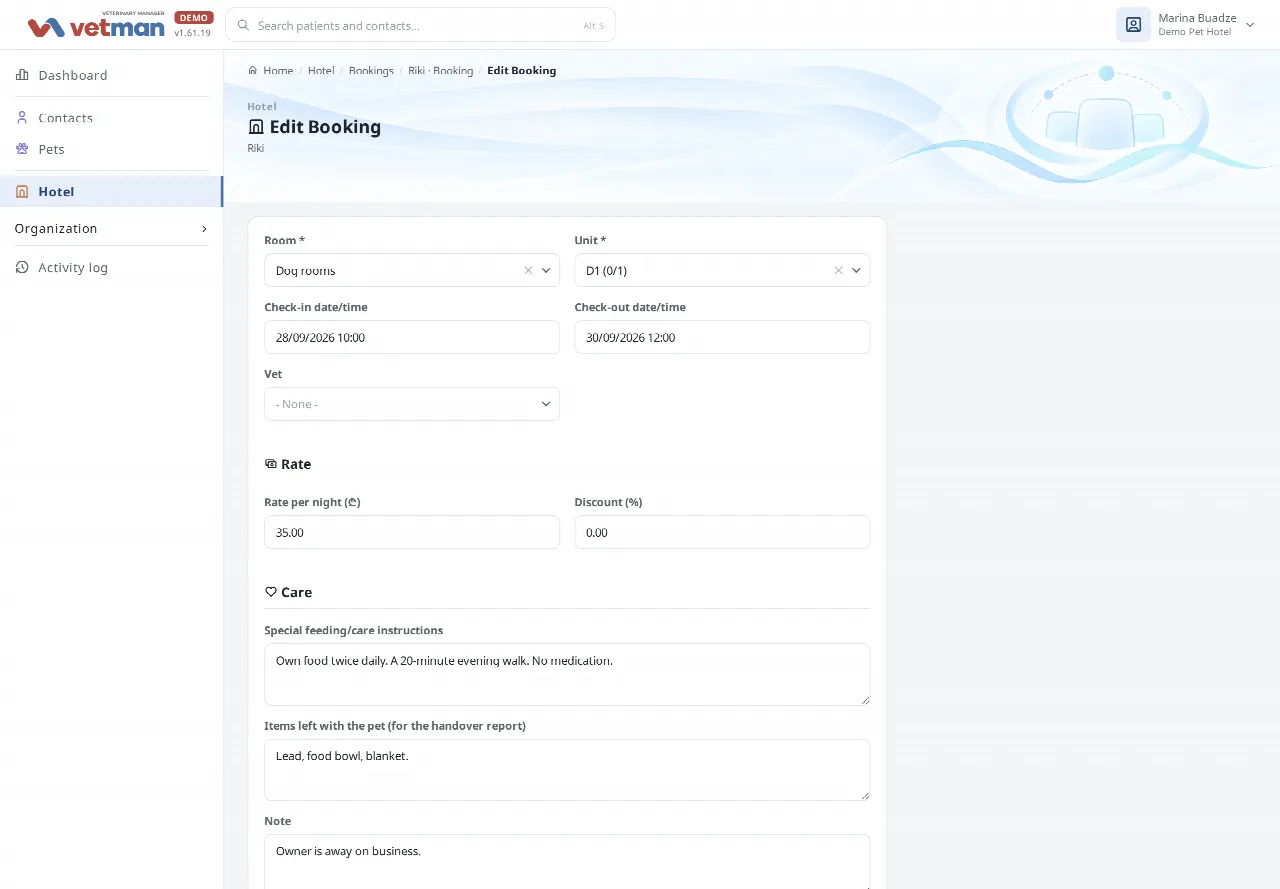 Booking form